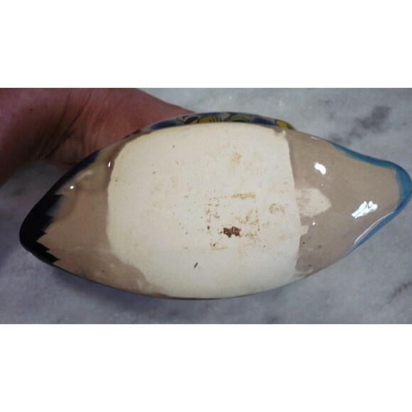 Vtg Tonala Mexico Snail Pottery Hand Painted Signed Planter Sponge Keeper Blue - Picture 11 of 16